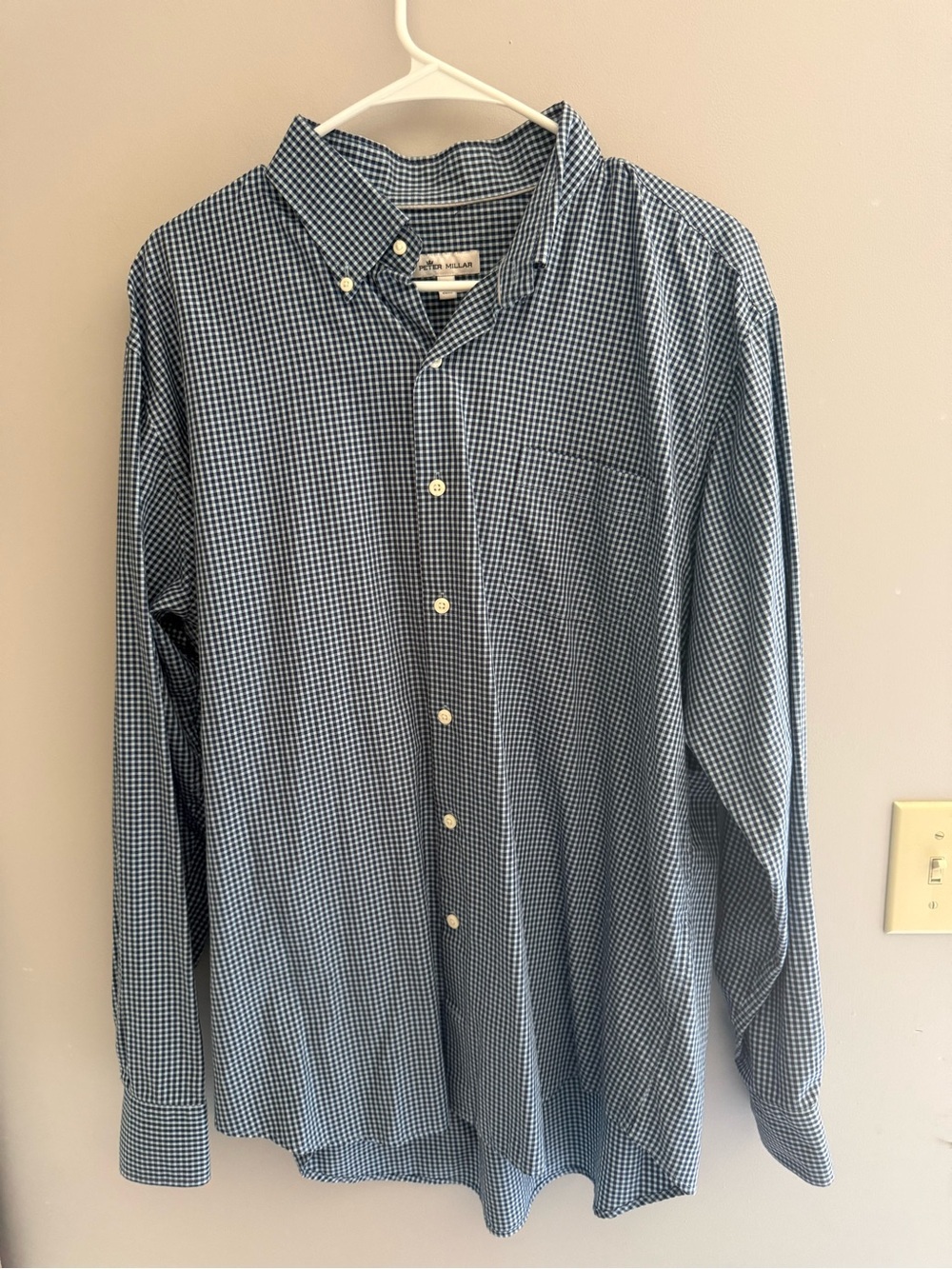 Peter Millar Men’s Blue Gingham Plaid Long Sleeve Button Up Shirt SZ XL Preppy
